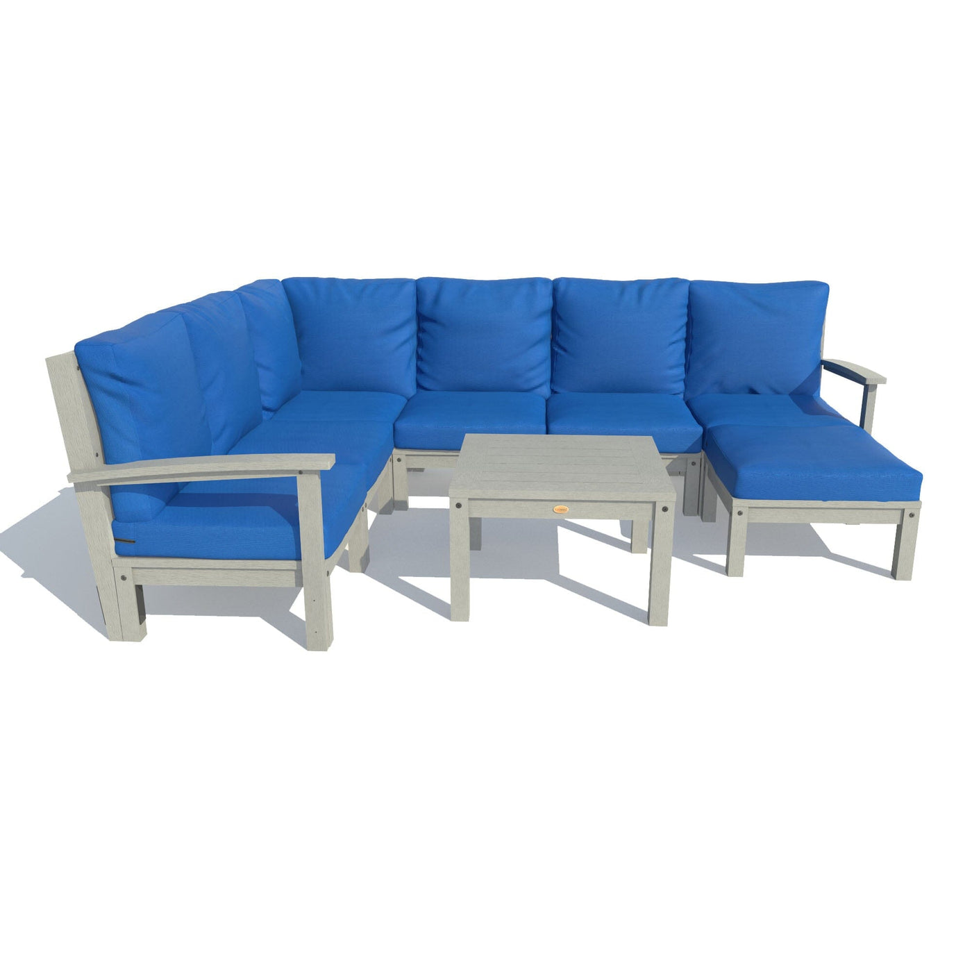 Bespoke Deep Seating: 8 Piece Sectional Sofa Set with Ottoman and Side Table Deep Seating Highwood USA Cobalt Blue Coastal Teak 