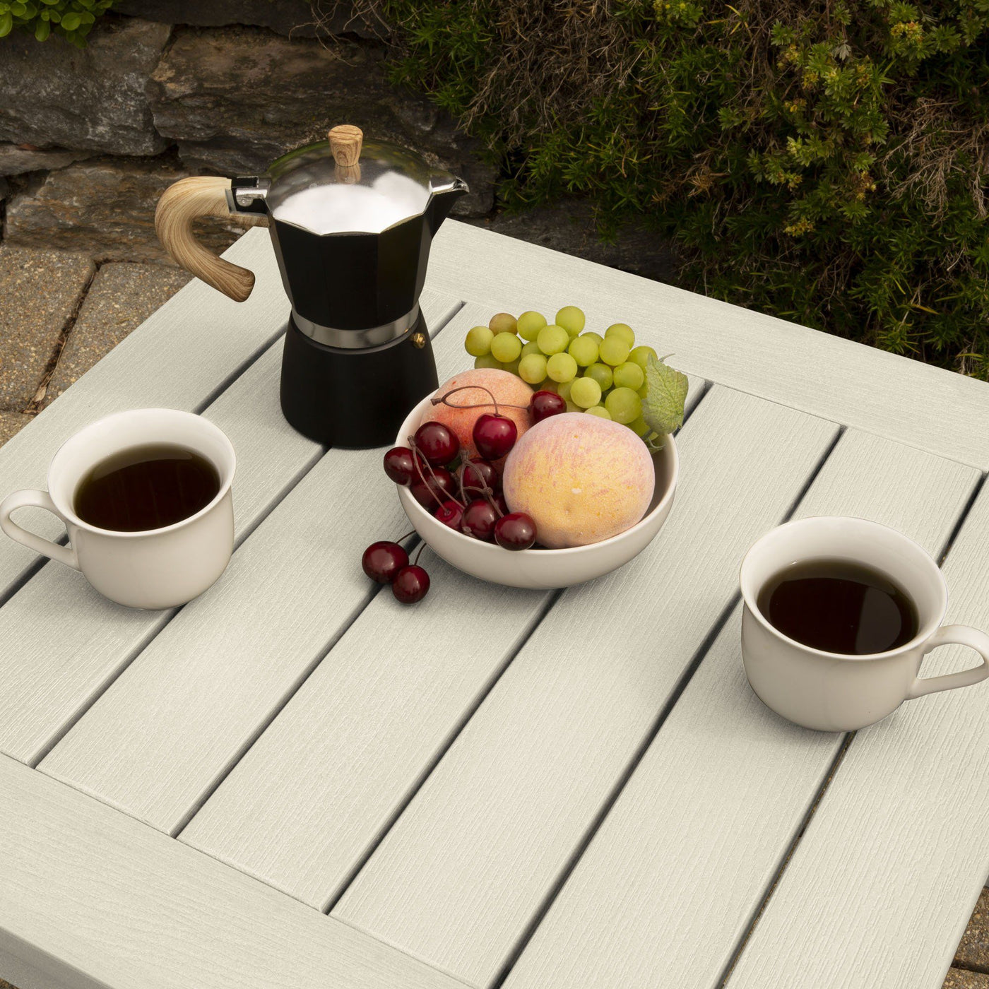 Table with beverages on patio