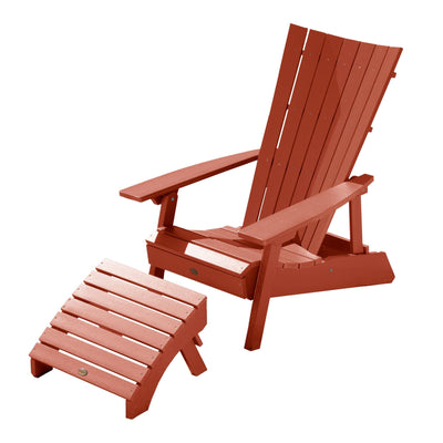 Manhattan Beach Adirondack Chair with Folding Adirondack Ottoman Adirondack Chairs Highwood USA Rustic Red 