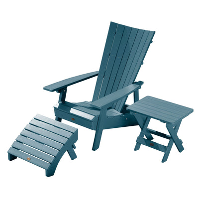 Manhattan Beach Adirondack Chair with Folding Adirondack Side Table and Ottoman Adirondack Chairs Highwood USA Nantucket Blue 