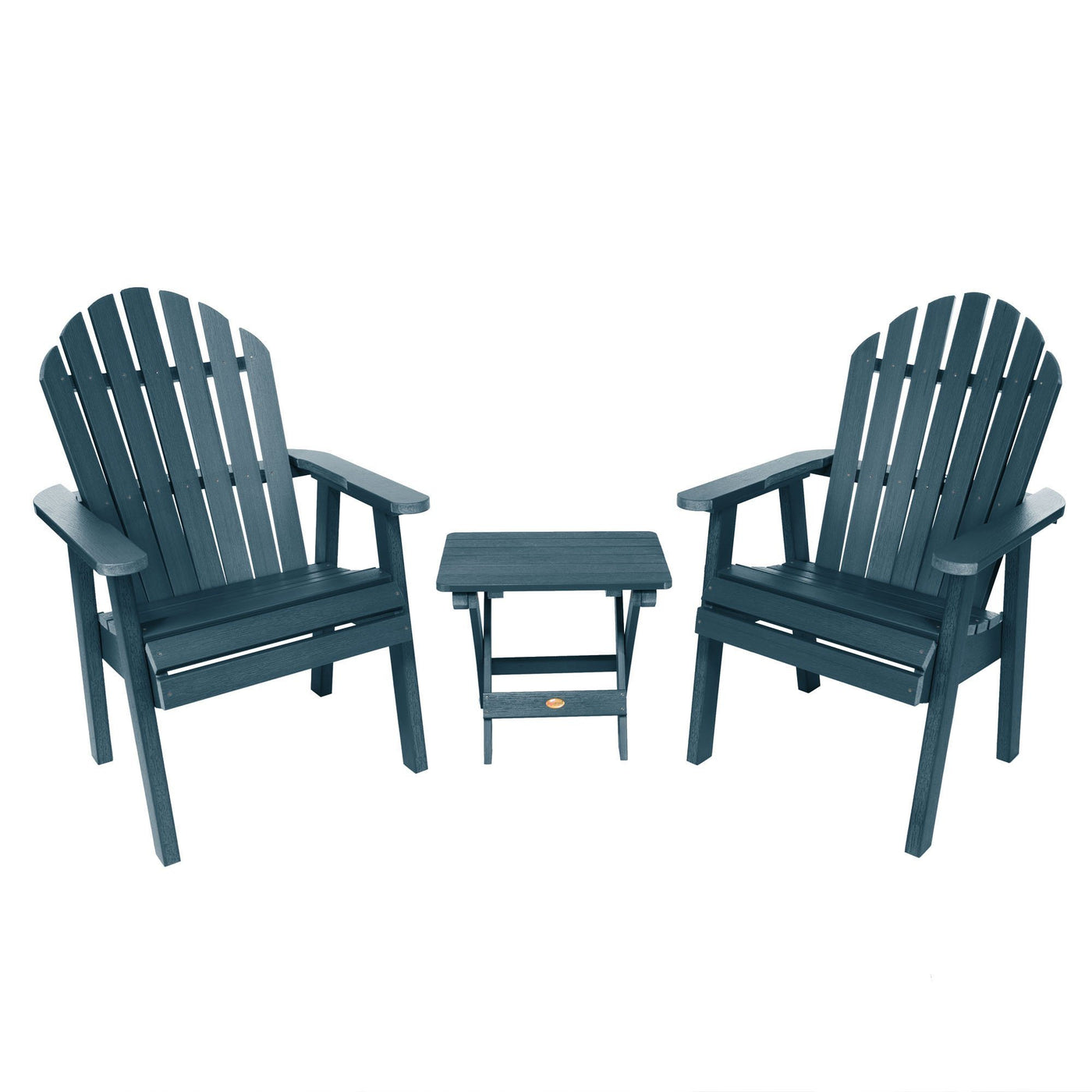 2 Hamilton Deck Chairs with Folding Side Table Highwood USA Nantucket Blue 