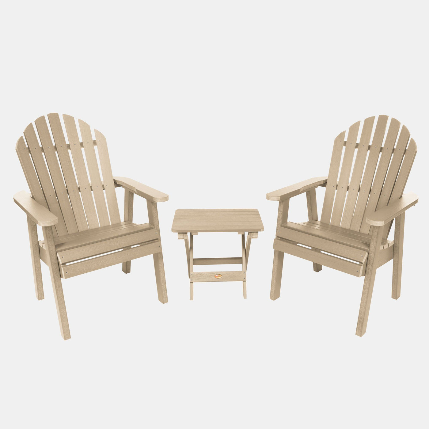 2 Hamilton Deck Chairs with Folding Side Table Highwood USA Tuscan Taupe 