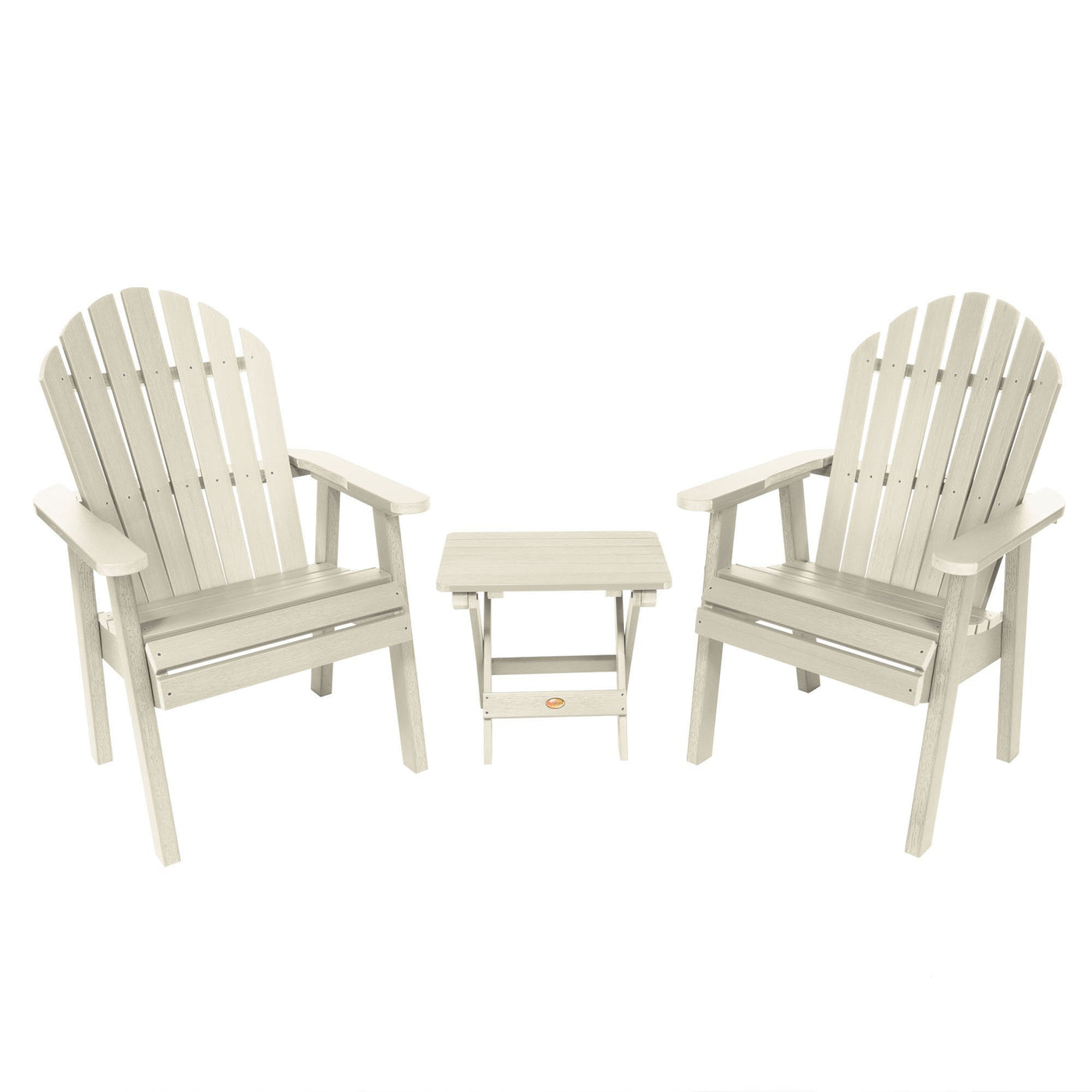 2 Hamilton Deck Chairs with Folding Side Table Highwood USA Whitewash 
