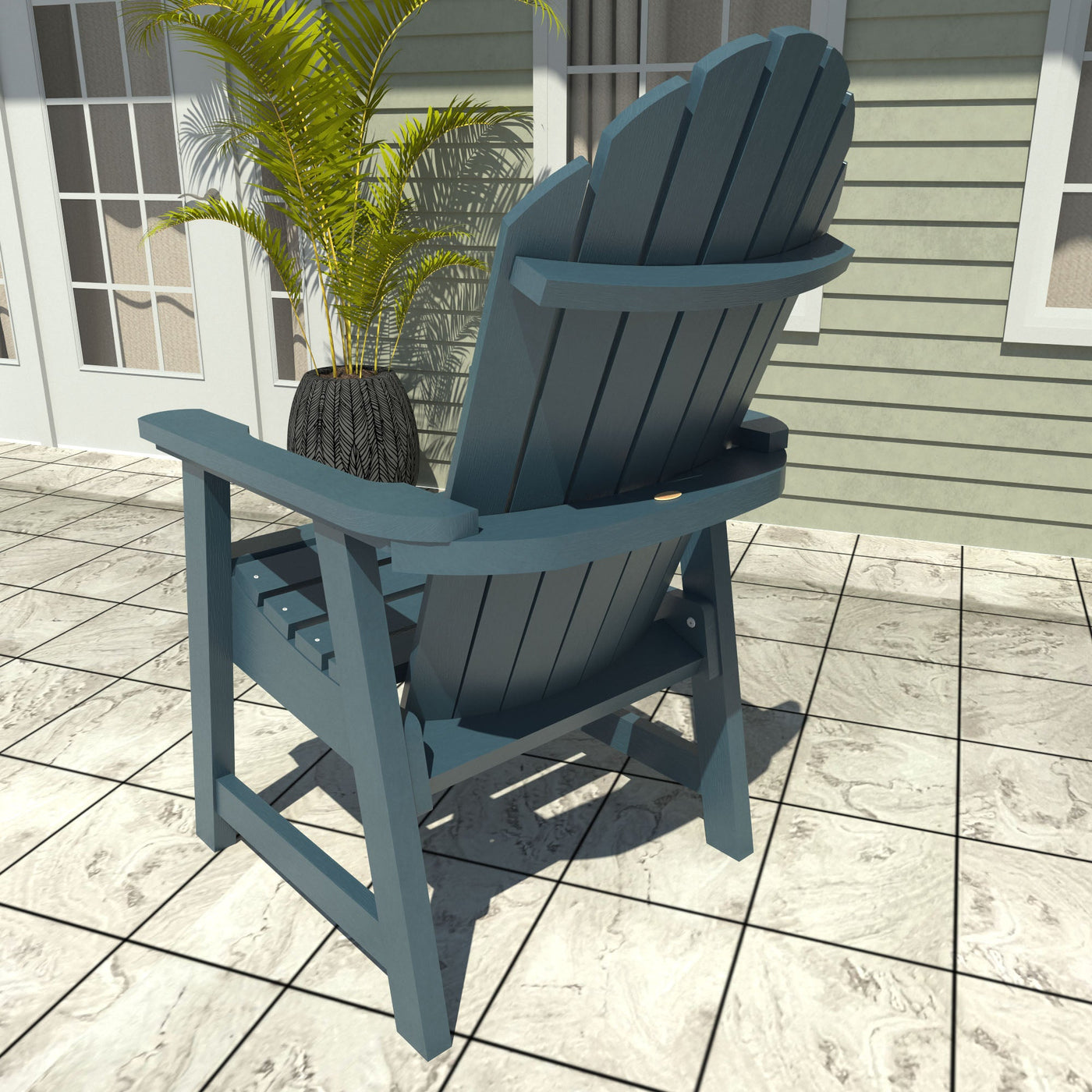 Blue Adirondack chair with side table