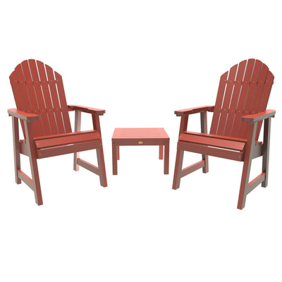 2 Hamilton Deck Chairs with Adirondack Side Table Kitted Sets Highwood USA Rustic Red 