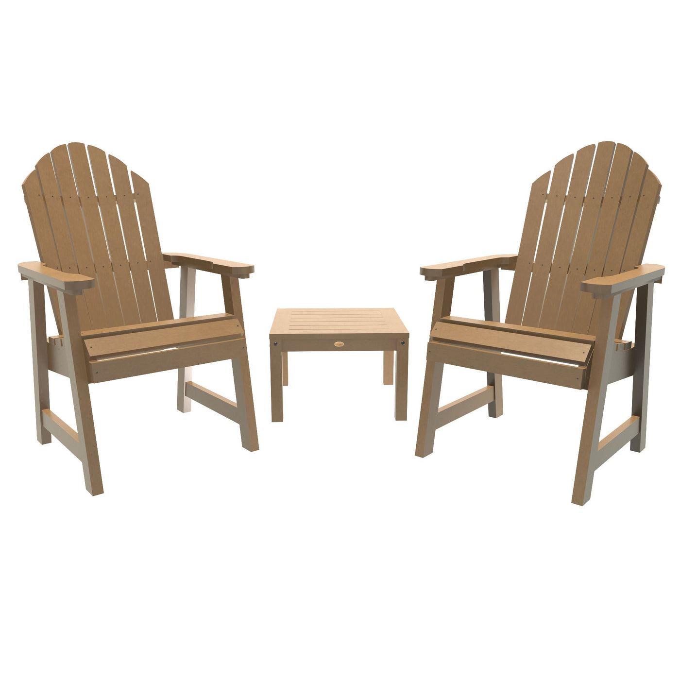 2 Hamilton Deck Chairs with Adirondack Side Table Highwood USA Toffee 