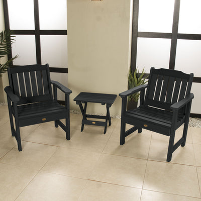 2 Lehigh Garden Chairs with Folding Adirondack Side Table Highwood USA 