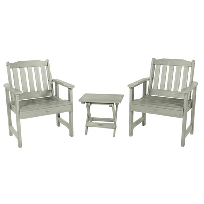2 Lehigh Garden Chairs with Folding Adirondack Side Table Kitted Sets Highwood USA Eucalyptus 