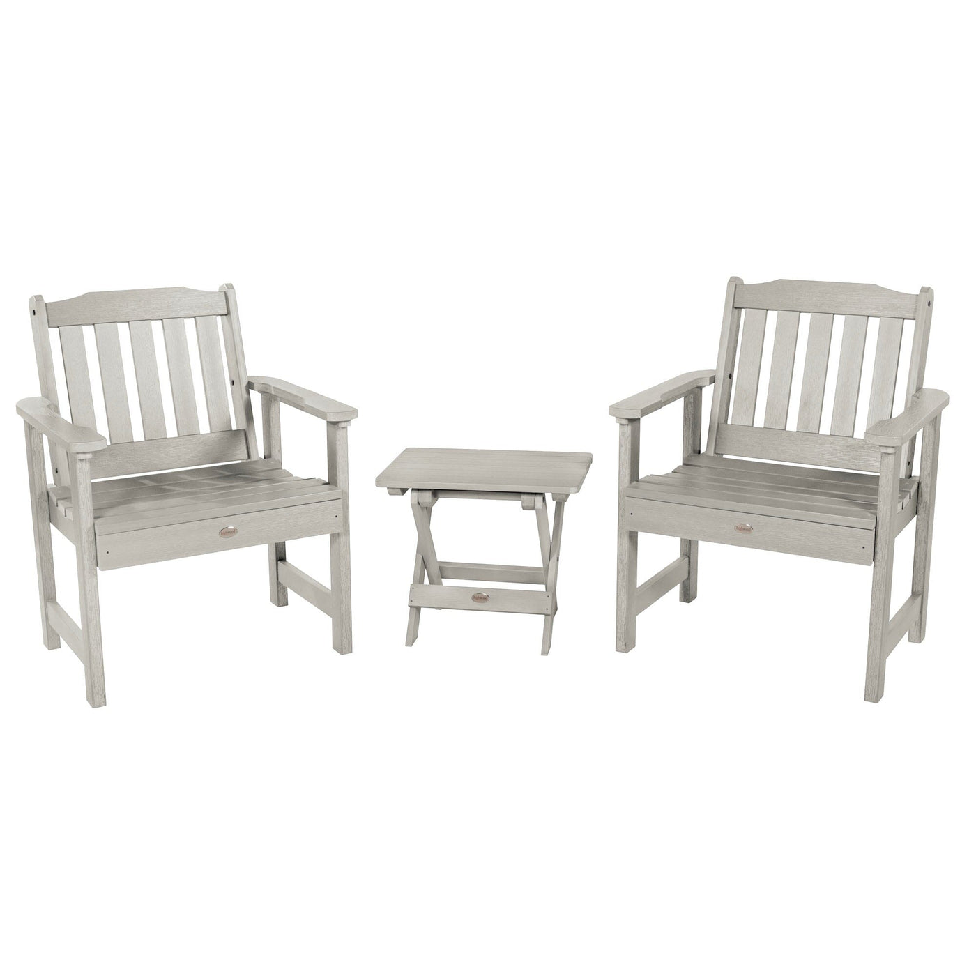 2 Lehigh Garden Chairs with Folding Adirondack Side Table Kitted Sets Highwood USA Harbor Gray 