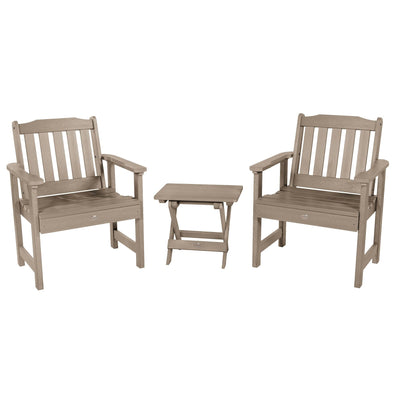 2 Lehigh Garden Chairs with Folding Adirondack Side Table Kitted Sets Highwood USA Woodland Brown 