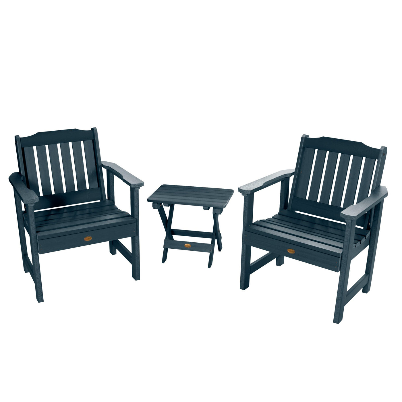 2 Lehigh Garden Chairs with Folding Adirondack Side Table Kitted Sets Highwood USA Federal Blue 