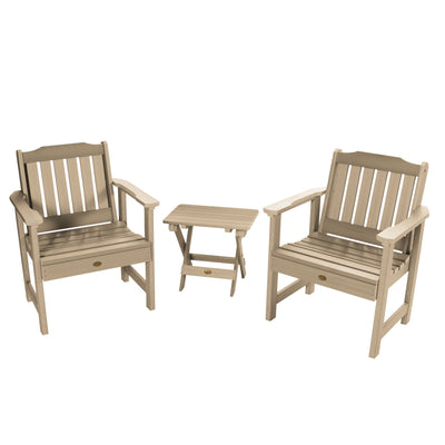 2 Lehigh Garden Chairs with Folding Adirondack Side Table Highwood USA Tuscan Taupe 