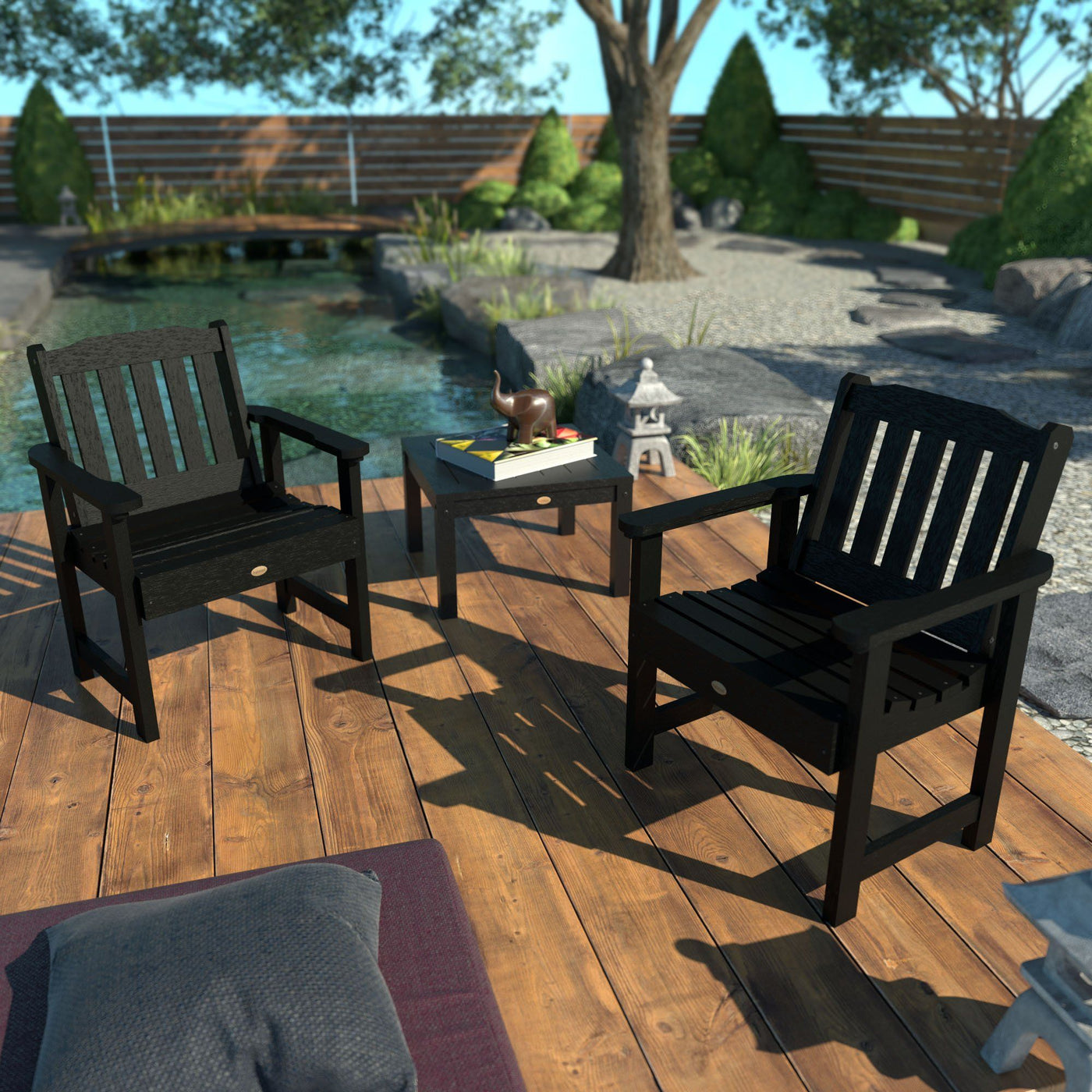 Three Lehigh chairs on deck
