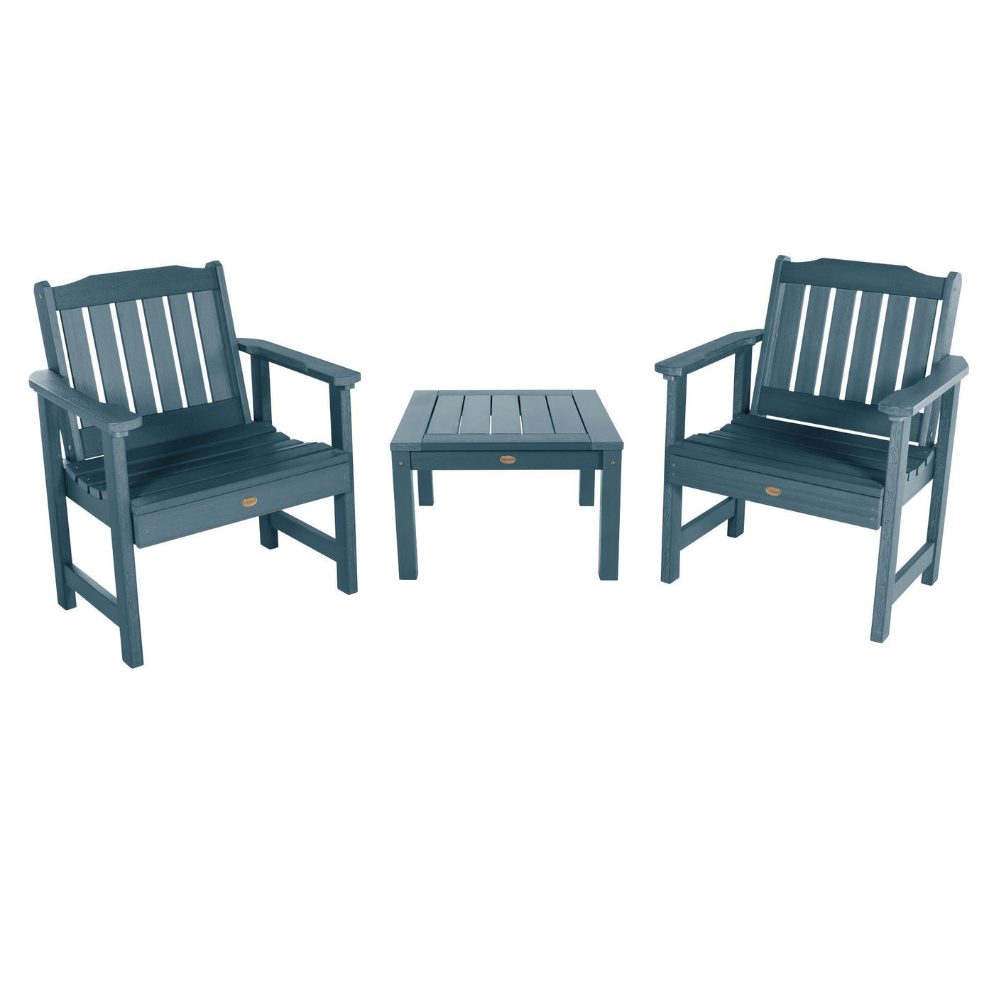 2 Lehigh Garden Chairs with 1 Square Side Table Highwood USA Nantucket Blue 