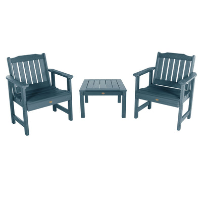 2 Lehigh Garden Chairs with 1 Square Side Table Highwood USA Nantucket Blue 