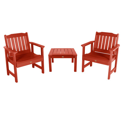 2 Lehigh Garden Chairs with 1 Square Side Table Kitted Sets Highwood USA Rustic Red 