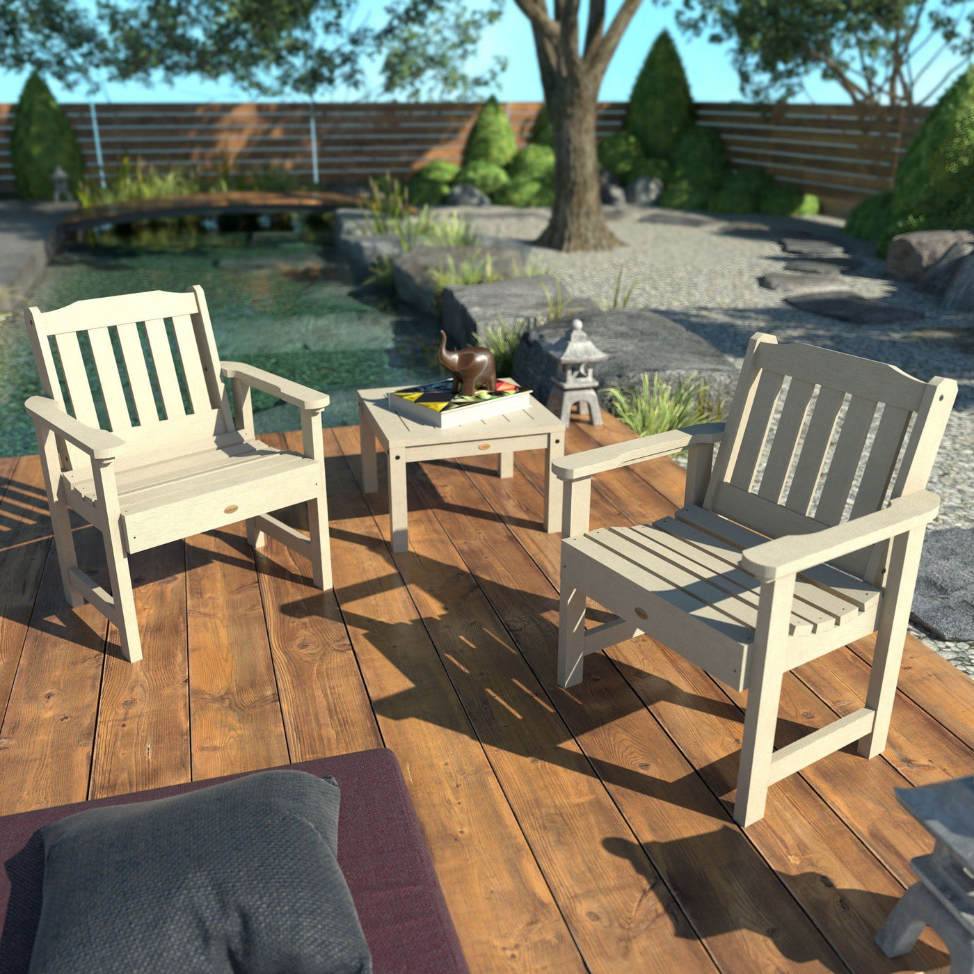 Three-piece set on lawn with chairs and table