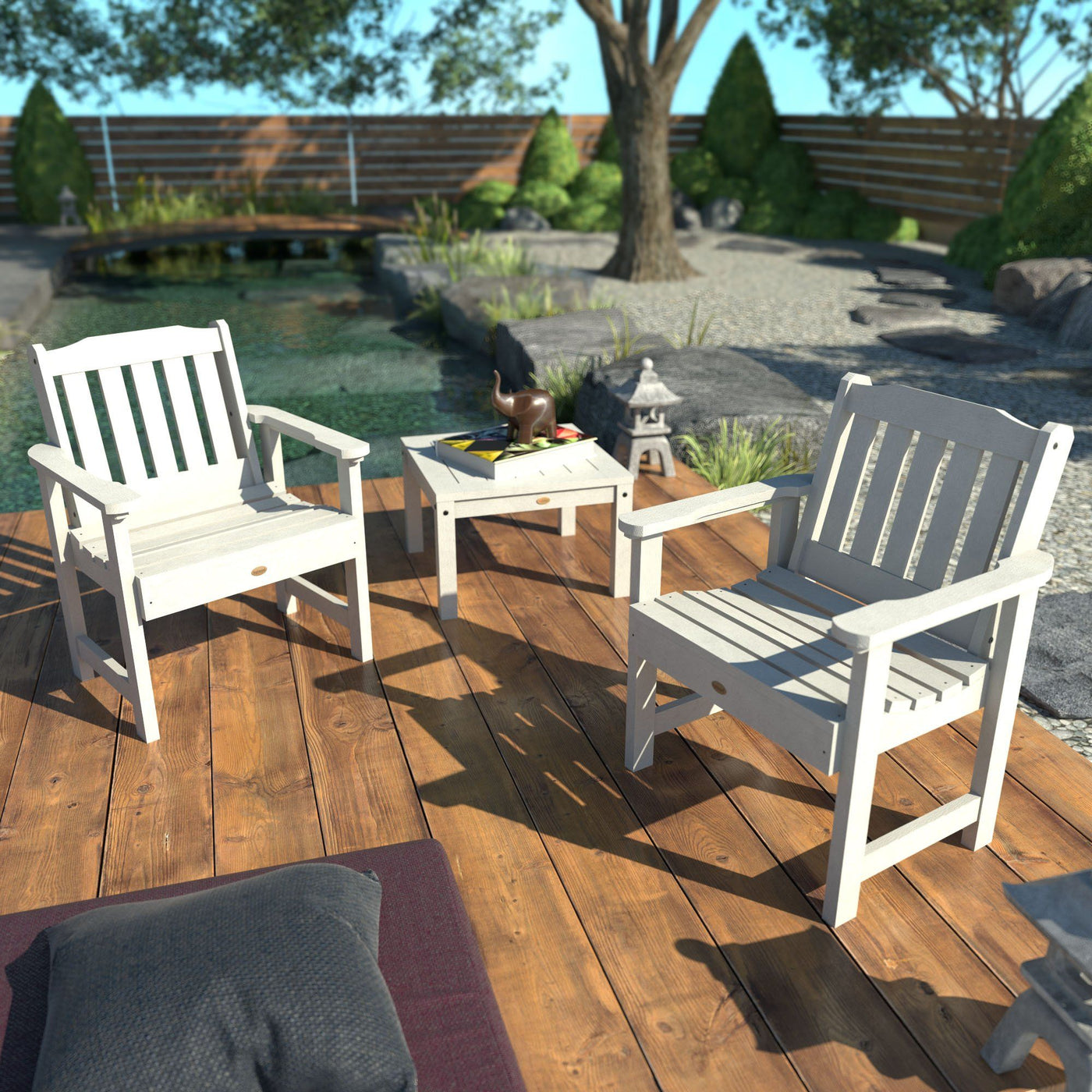 Two chairs and table in garden