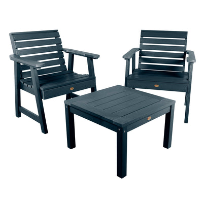 2 Weatherly Garden Chairs with Square Side Table Kitted Sets Highwood USA Federal Blue 
