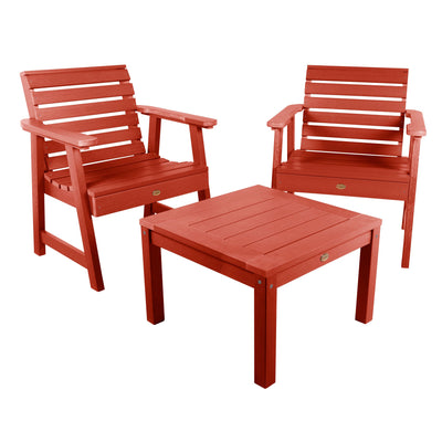 2 Weatherly Garden Chairs with Square Side Table Kitted Sets Highwood USA Rustic Red 