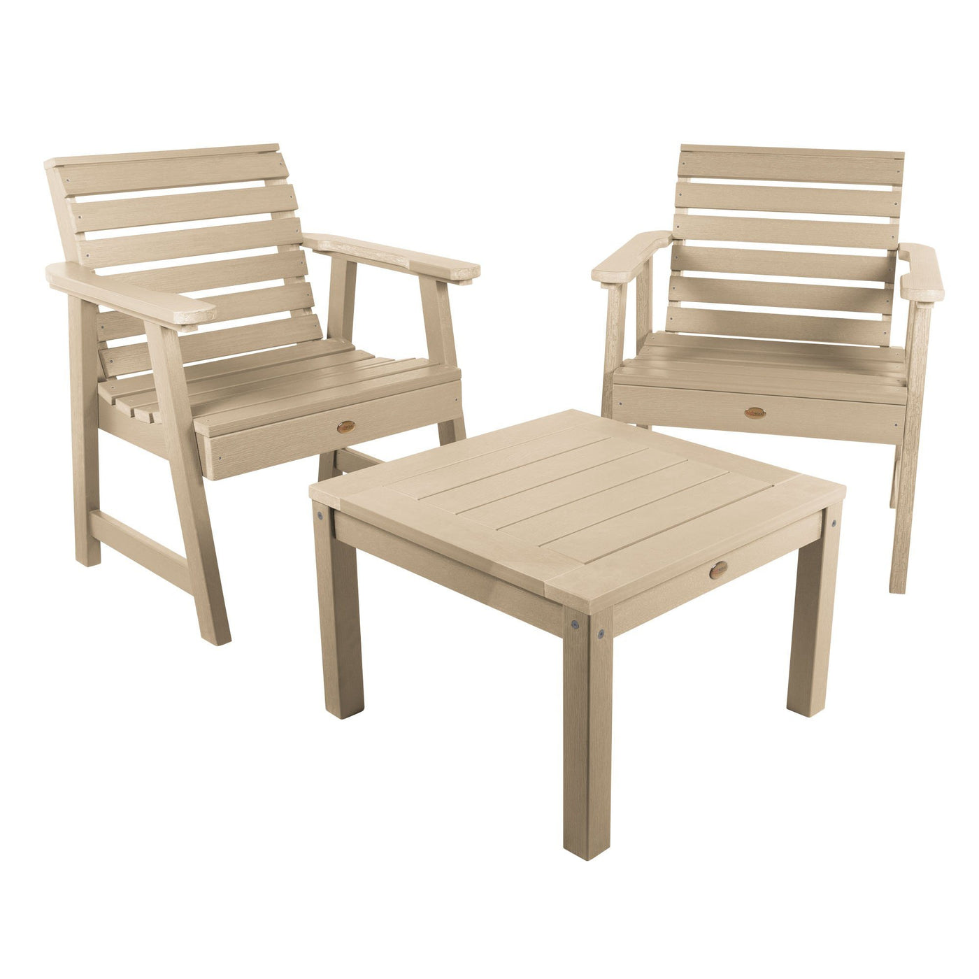 2 Weatherly Garden Chairs with 1 Square Side Table Highwood USA 
