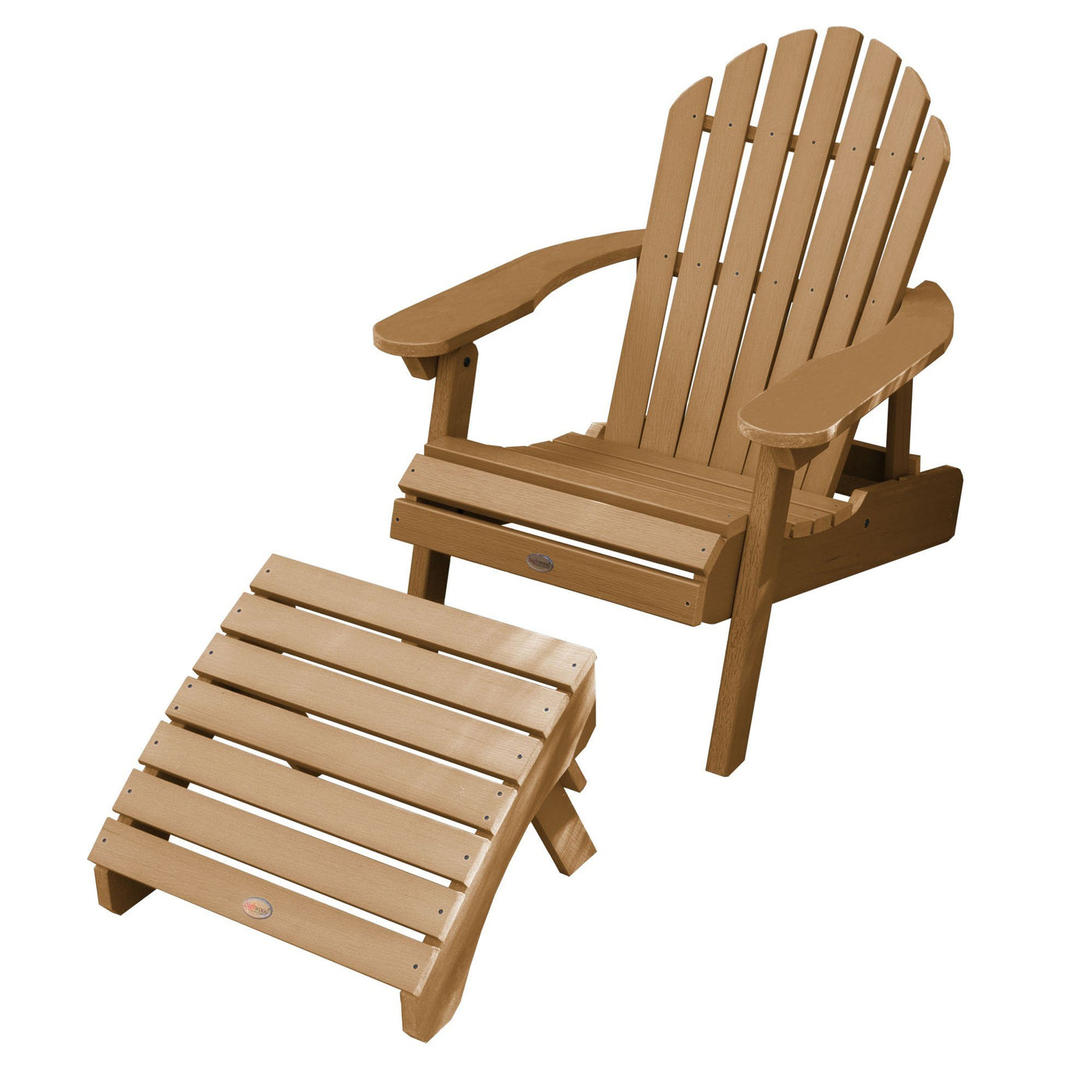 Hamilton Folding & Reclining Adirondack Chair with Folding Adirondack Ottoman Highwood USA Toffee 