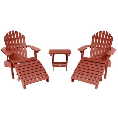 2 Hamilton Folding & Reclining Adirondack Chairs, 2 Ottomans & 1 Folding Side Table Highwood USA Rustic Red 