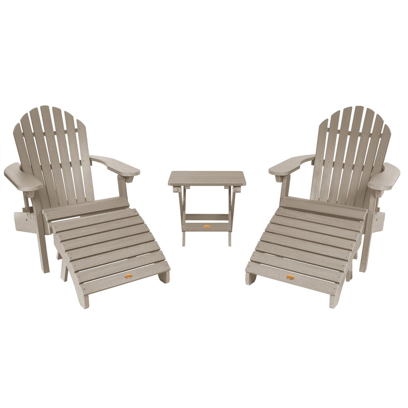 2 Hamilton Folding & Reclining Adirondack Chairs, 2 Ottomans & 1 Folding Side Table Kitted Sets Highwood USA Woodland Brown 