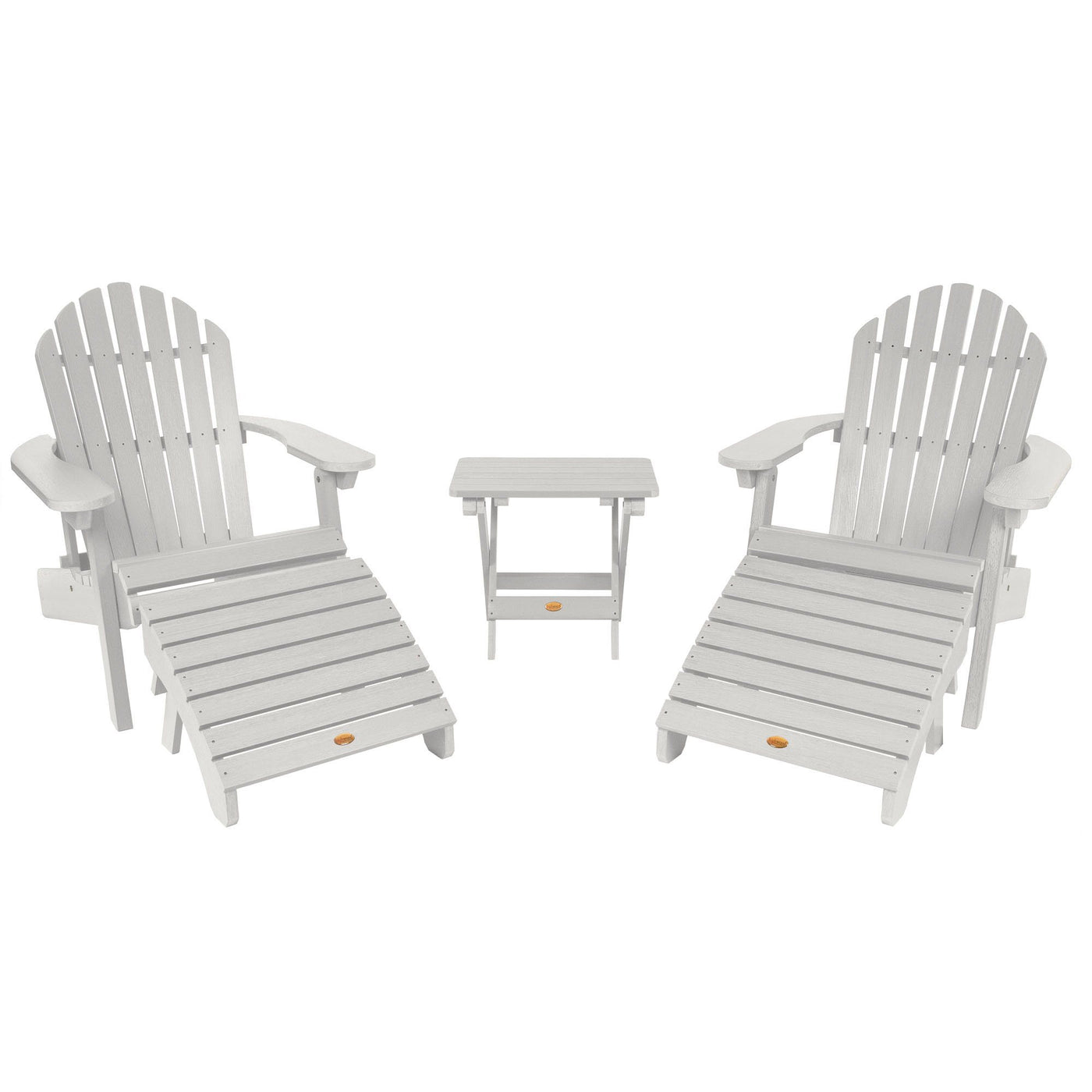2 Hamilton Folding & Reclining Adirondack Chairs, 2 Ottomans & 1 Folding Side Table Highwood USA White 
