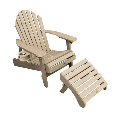 1 Hamilton Folding & Reclining Adirondack Chair with 1 Ottoman & 1 Easy-add Cup Holder Kitted Sets Highwood USA Tuscan Taupe 