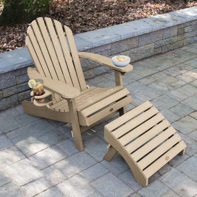 1 Hamilton Folding & Reclining Adirondack Chair with 1 Ottoman & 1 Easy-add Cup Holder Kitted Sets Highwood USA 