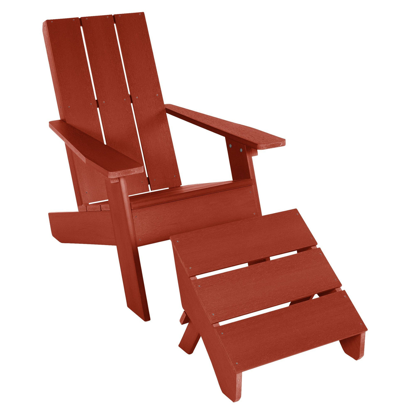 Barcelona Modern Adirondack Chair and Ottoman Highwood USA Rustic Red 