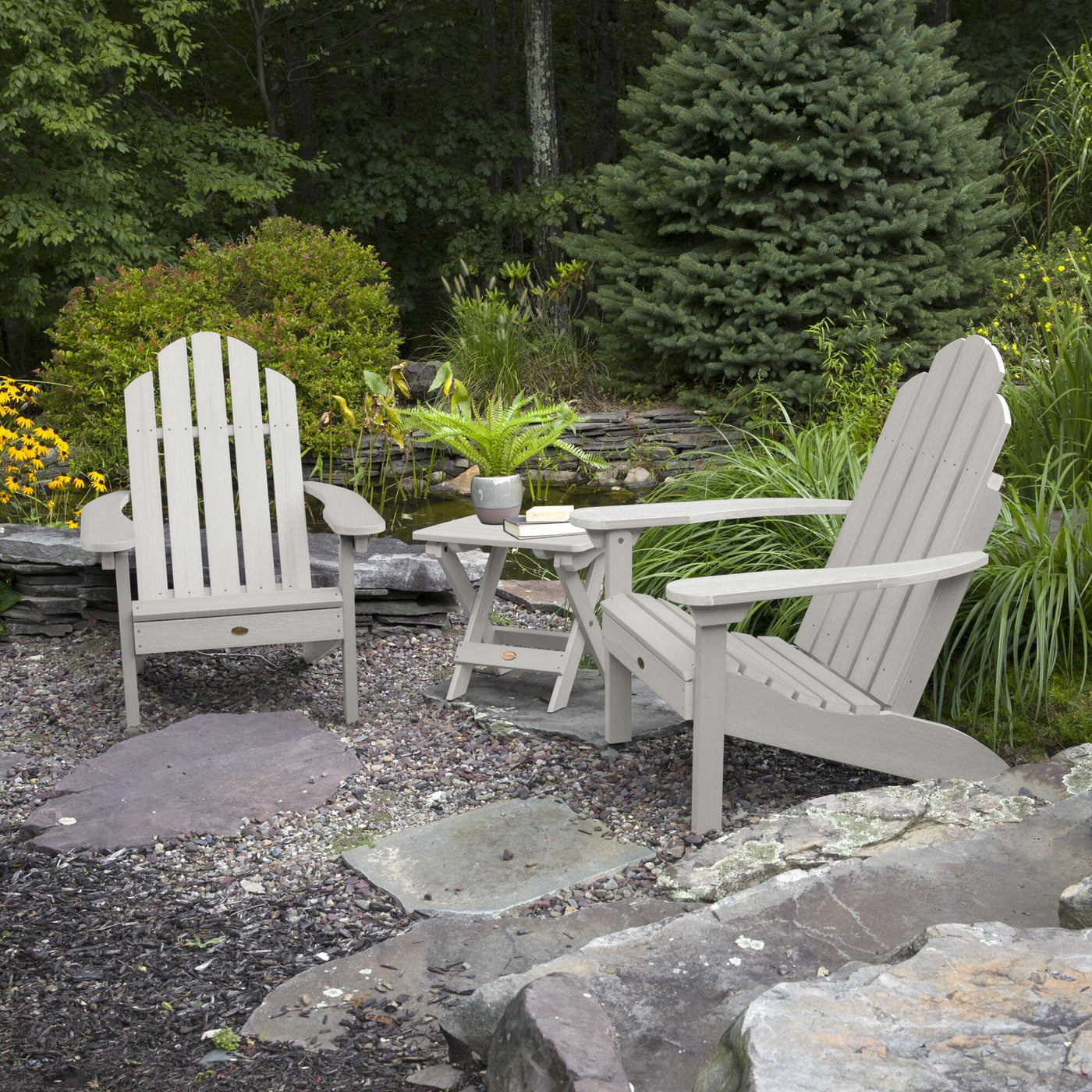 2 Classic Westport Adirondack Chairs with 1 Adirondack Folding Side Table Kitted Sets Highwood USA 