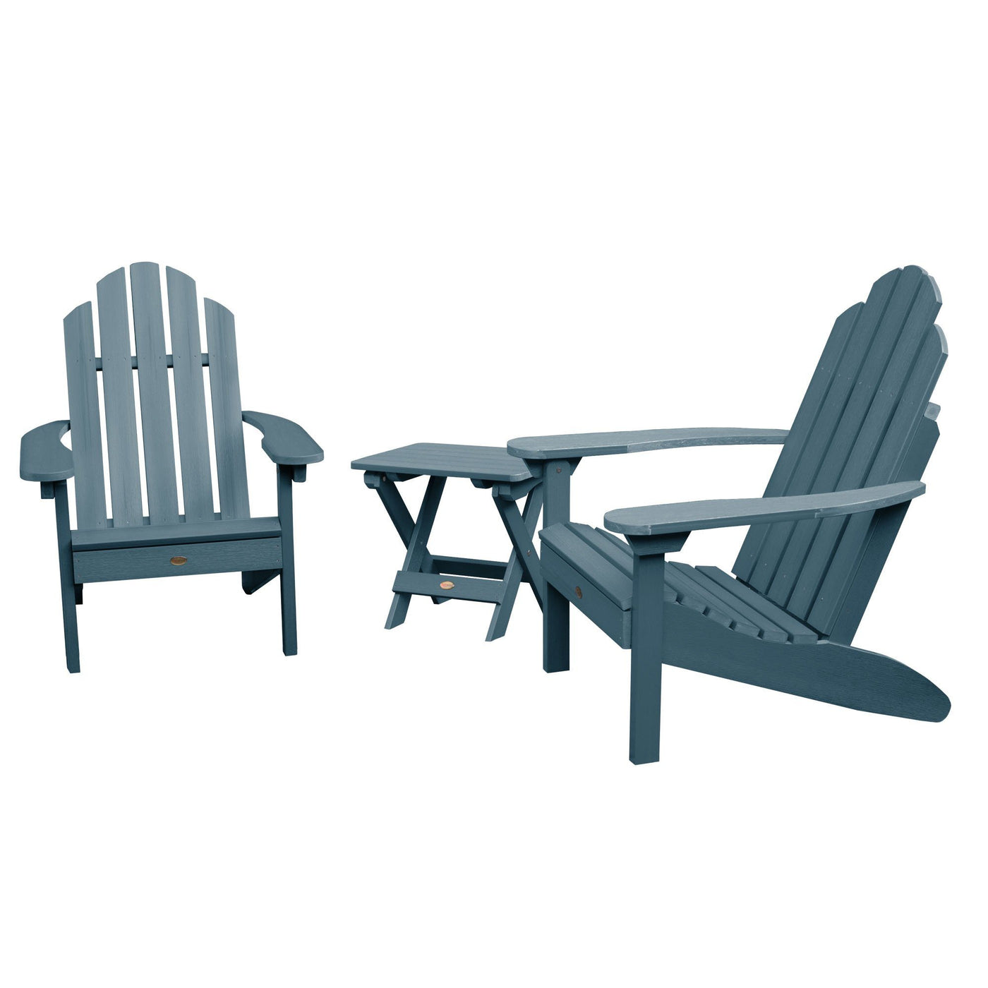 2 Classic Westport Adirondack Chairs with 1 Adirondack Folding Side Table Highwood USA Nantucket Blue 
