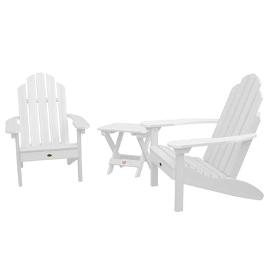 2 Classic Westport Adirondack Chairs with 1 Adirondack Folding Side Table Highwood USA White 