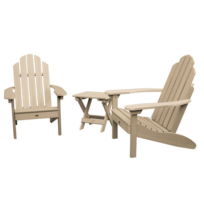 2 Classic Westport Adirondack Chairs with 1 Adirondack Folding Side Table Highwood USA Tuscan Taupe 