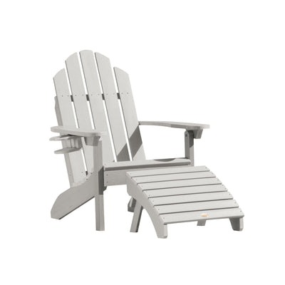 Classic Westport Adirondack Chair with Cup Holder & Folding Adirondack Ottoman Adirondack Chairs Highwood USA Harbor Gray 