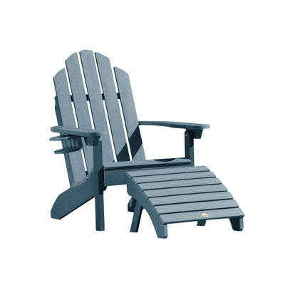 Classic Westport Adirondack Chair with Cup Holder & Folding Adirondack Ottoman Highwood USA Nantucket Blue 