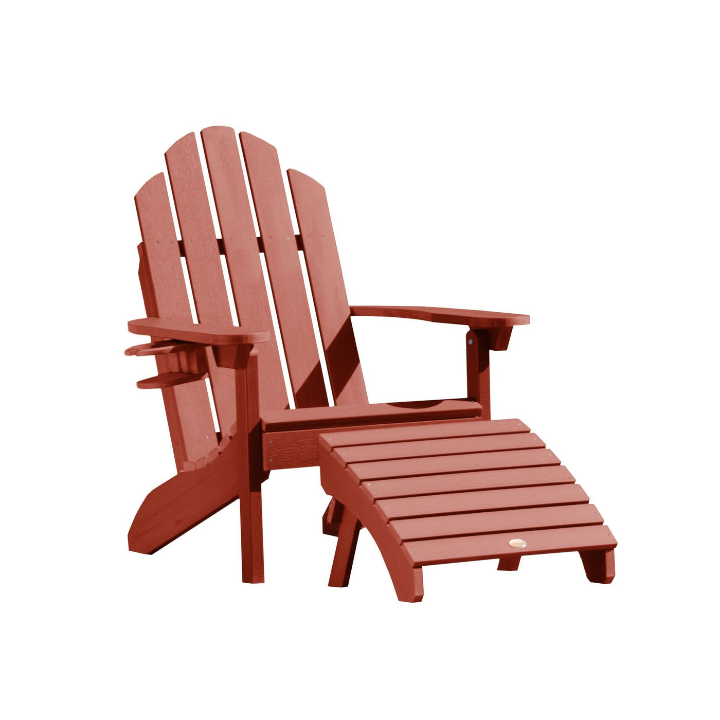 Classic Westport Adirondack Chair with Cup Holder & Folding Adirondack Ottoman Highwood USA Rustic Red 