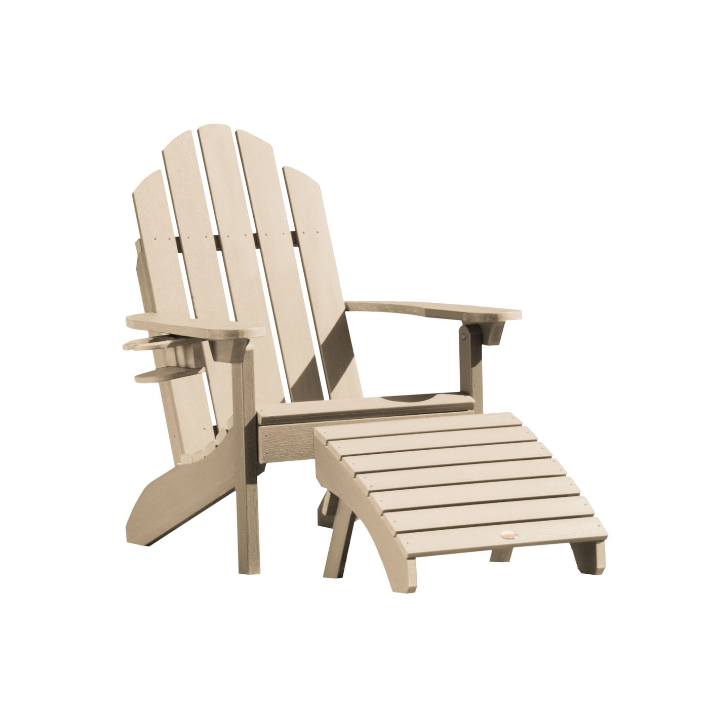 Classic Westport Adirondack Chair with Cup Holder & Folding Adirondack Ottoman Highwood USA Tuscan Taupe 