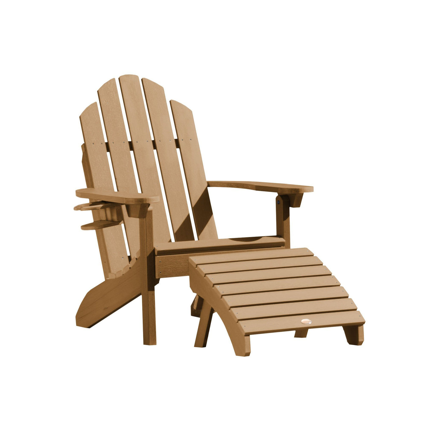 Classic Westport Adirondack Chair with Cup Holder & Folding Adirondack Ottoman Highwood USA Toffee 