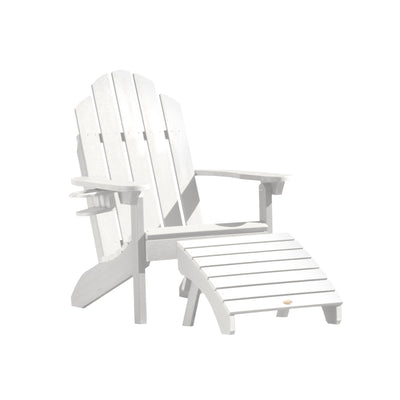 Classic Westport Adirondack Chair with Cup Holder & Folding Adirondack Ottoman Highwood USA White 