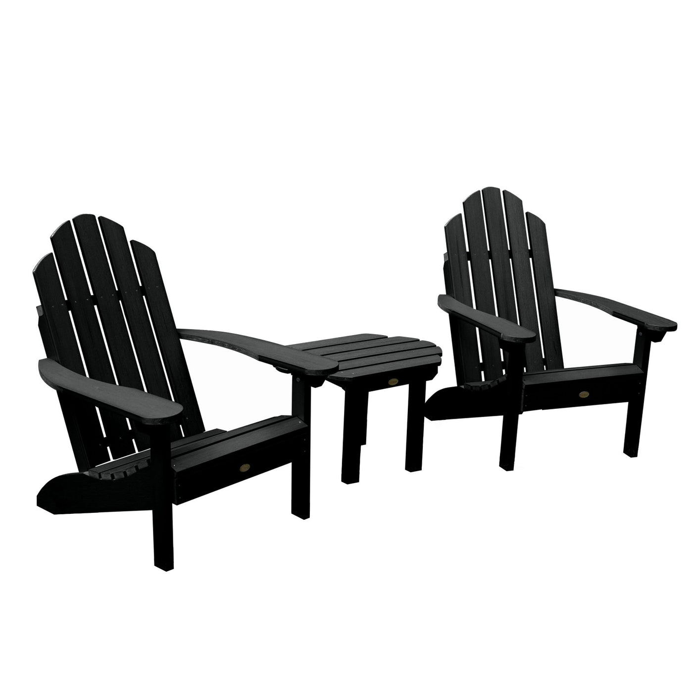 2 Classic Westport Adirondack Chairs with 1 Westport Side Table Highwood USA Black 
