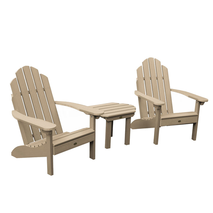 2 Classic Westport Adirondack Chairs with 1 Westport Side Table Highwood USA Tuscan Taupe 