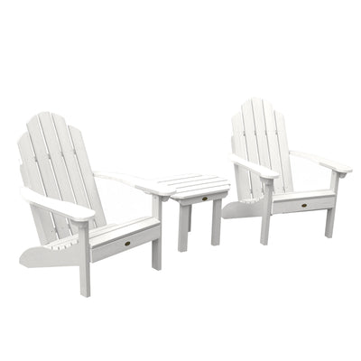 2 Classic Westport Adirondack Chairs with 1 Westport Side Table Highwood USA White 