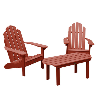 2 Westport Adirondack Chairs with 1 Westport Conversation Table Highwood USA Rustic Red 