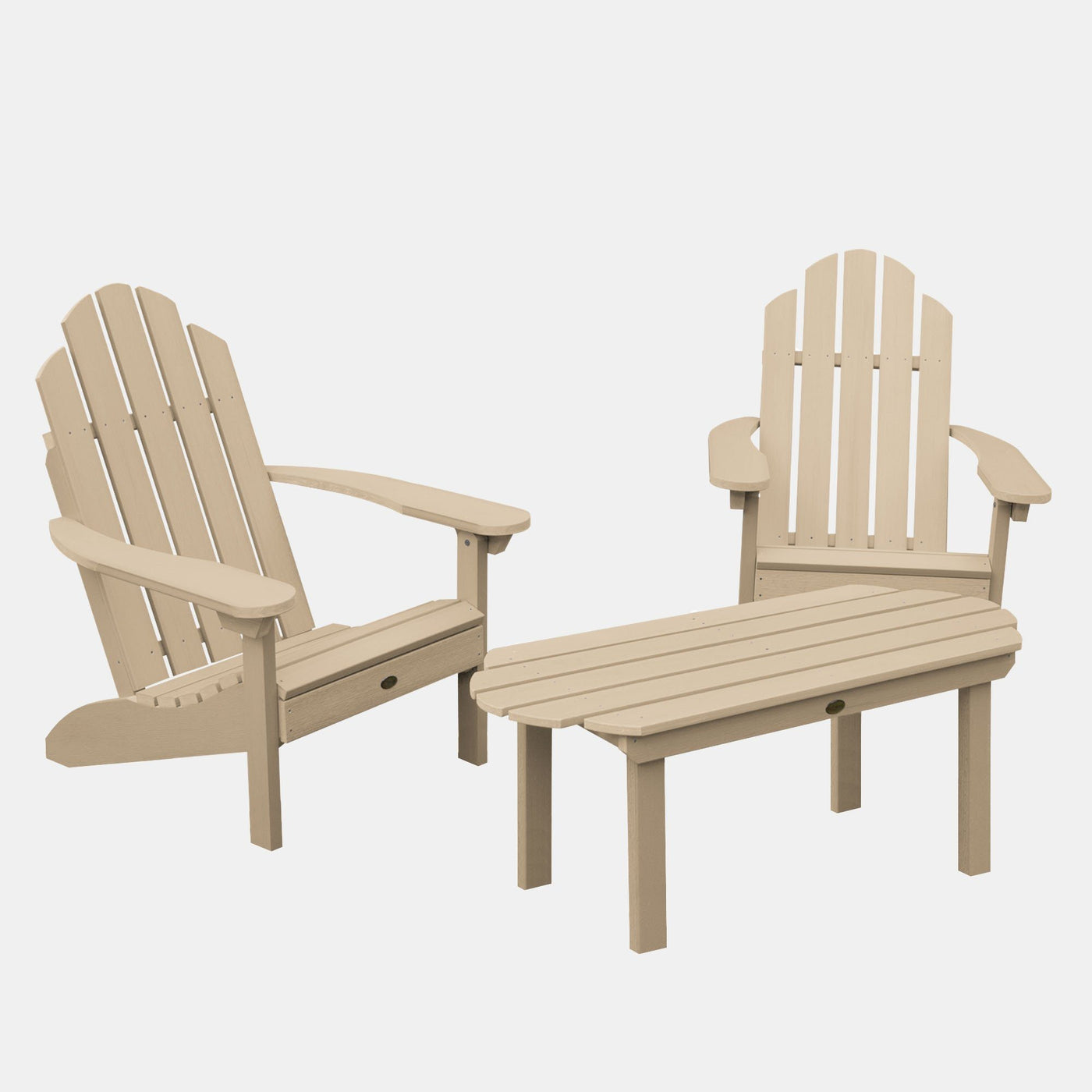 2 Westport Adirondack Chairs with 1 Westport Conversation Table Highwood USA Tuscan Taupe 
