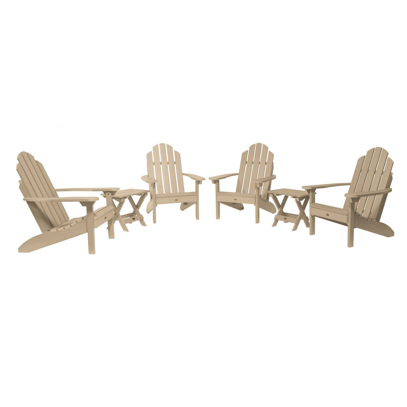 4 Classic Westport Adirondack Chairs with 2 Folding Side Tables Highwood USA Tuscan Taupe 