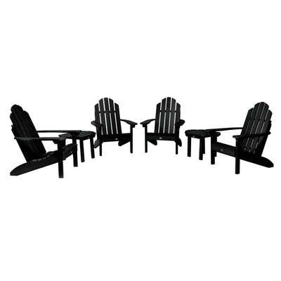 4 Classic Westport Adirondack Chairs with 2 Side Tables Highwood USA Black 