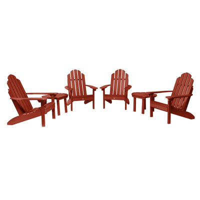 4 Classic Westport Adirondack Chairs with 2 Side Tables Highwood USA Rustic Red 